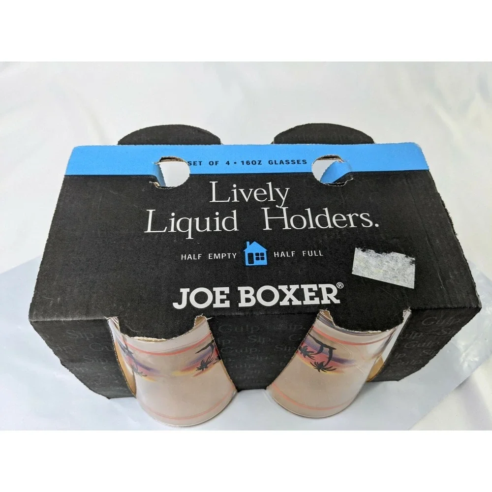 Joe Boxer Palm Trees Sunset Glasses Cup Lot of 4 16 oz‎ Drinkware
